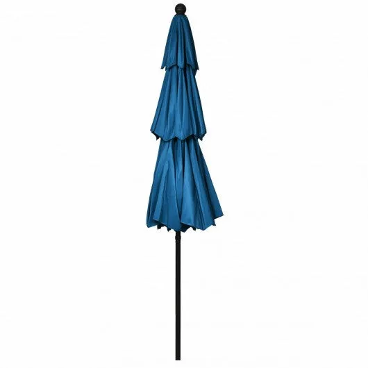 10' 3 Tier Patio Umbrella Aluminum Sunshade Shelter Double Vented-Blue