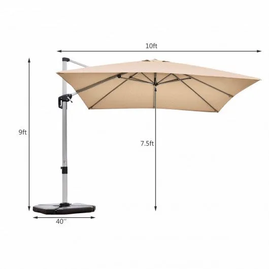 10 Ft 360 Degree Tilt Aluminum Square Patio Offset Cantilever Umbrella-Beige