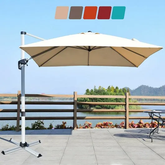 10 Ft 360 Degree Tilt Aluminum Square Patio Offset Cantilever Umbrella-Beige