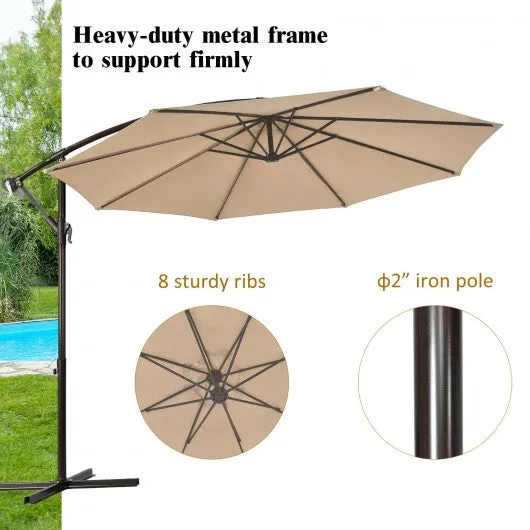 10 Ft Patio Offset Hanging Umbrella with Easy Tilt Adjustment-Beige