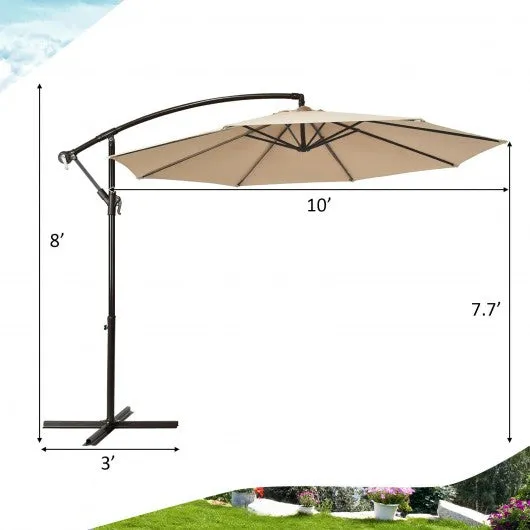 10 Ft Patio Offset Hanging Umbrella with Easy Tilt Adjustment-Beige