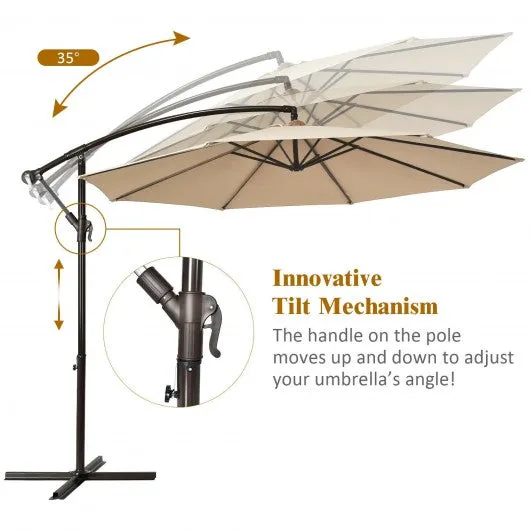 10 Ft Patio Offset Hanging Umbrella with Easy Tilt Adjustment-Beige