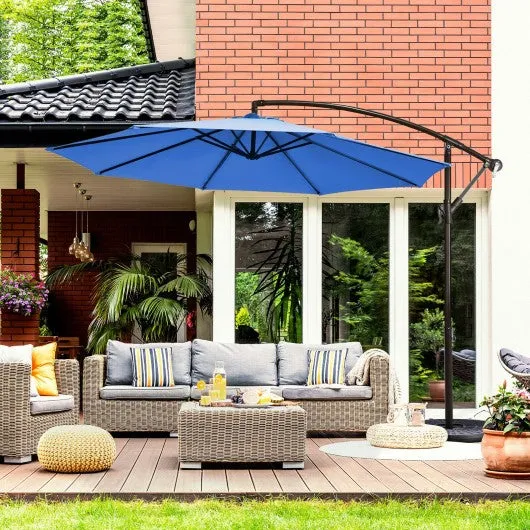 10 Ft Patio Offset Hanging Umbrella with Easy Tilt Adjustment-Blue