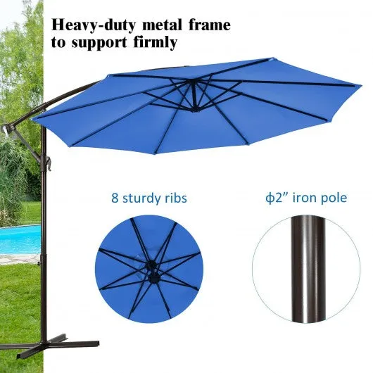 10 Ft Patio Offset Hanging Umbrella with Easy Tilt Adjustment-Blue