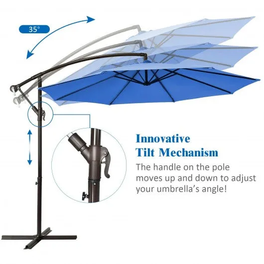 10 Ft Patio Offset Hanging Umbrella with Easy Tilt Adjustment-Blue