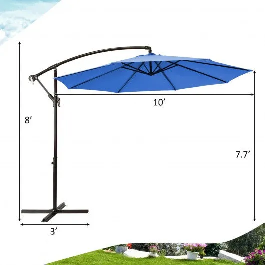 10 Ft Patio Offset Hanging Umbrella with Easy Tilt Adjustment-Blue