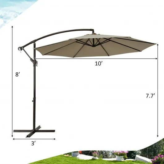 10 Ft Patio Offset Hanging Umbrella with Easy Tilt Adjustment-Tan