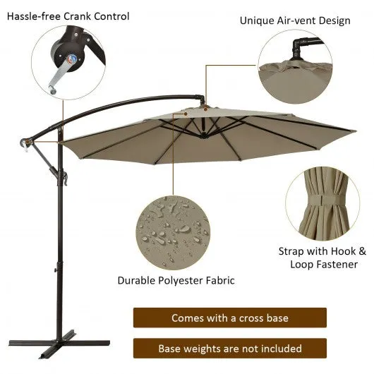 10 Ft Patio Offset Hanging Umbrella with Easy Tilt Adjustment-Tan