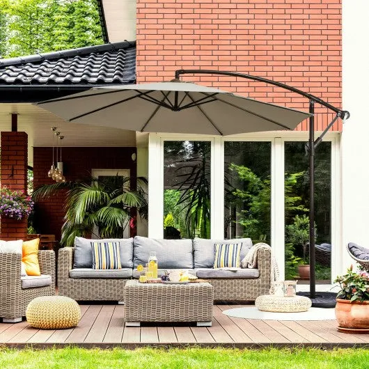 10 Ft Patio Offset Hanging Umbrella with Easy Tilt Adjustment-Tan