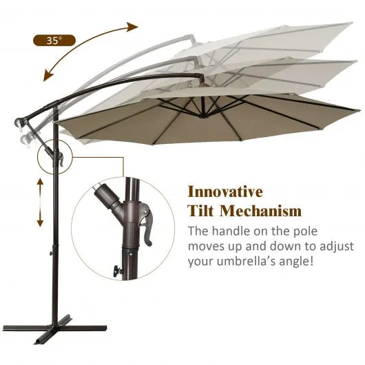 10 Ft Patio Offset Hanging Umbrella with Easy Tilt Adjustment-Tan