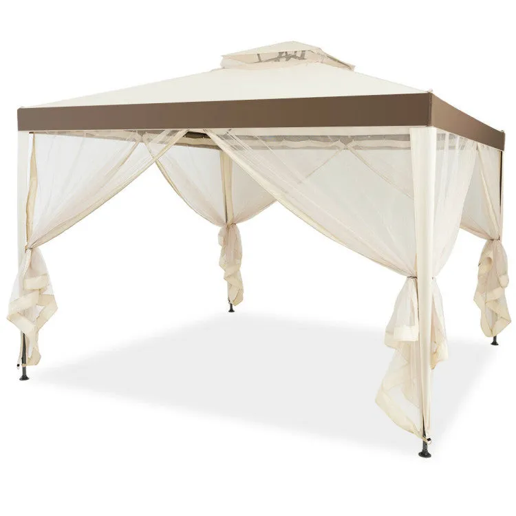 10 x 10 Feet Patio Canopy Gazebo with Neting and Double Tiered Roof