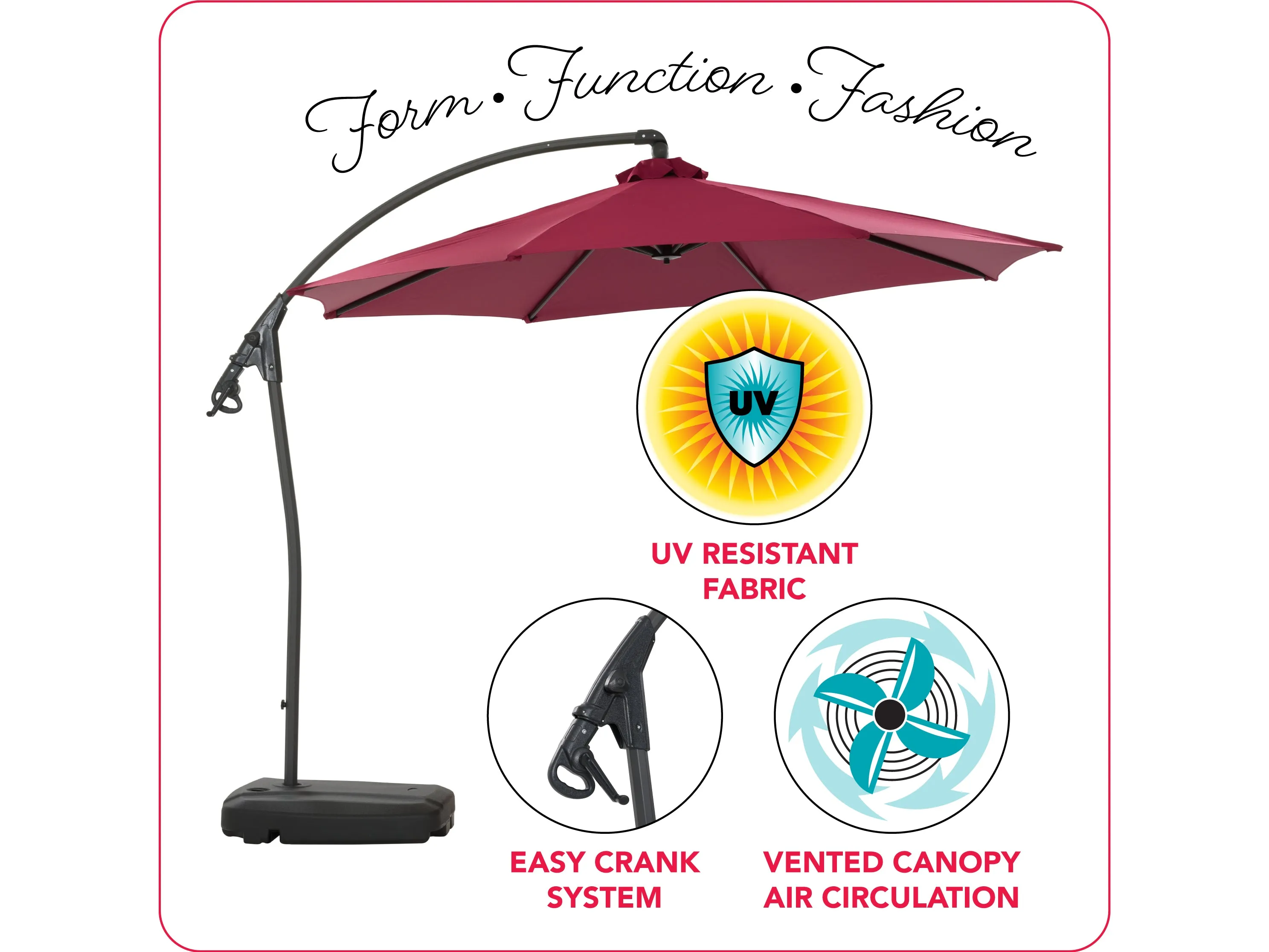 10ft Wine Red Cantilever Umbrella with Base