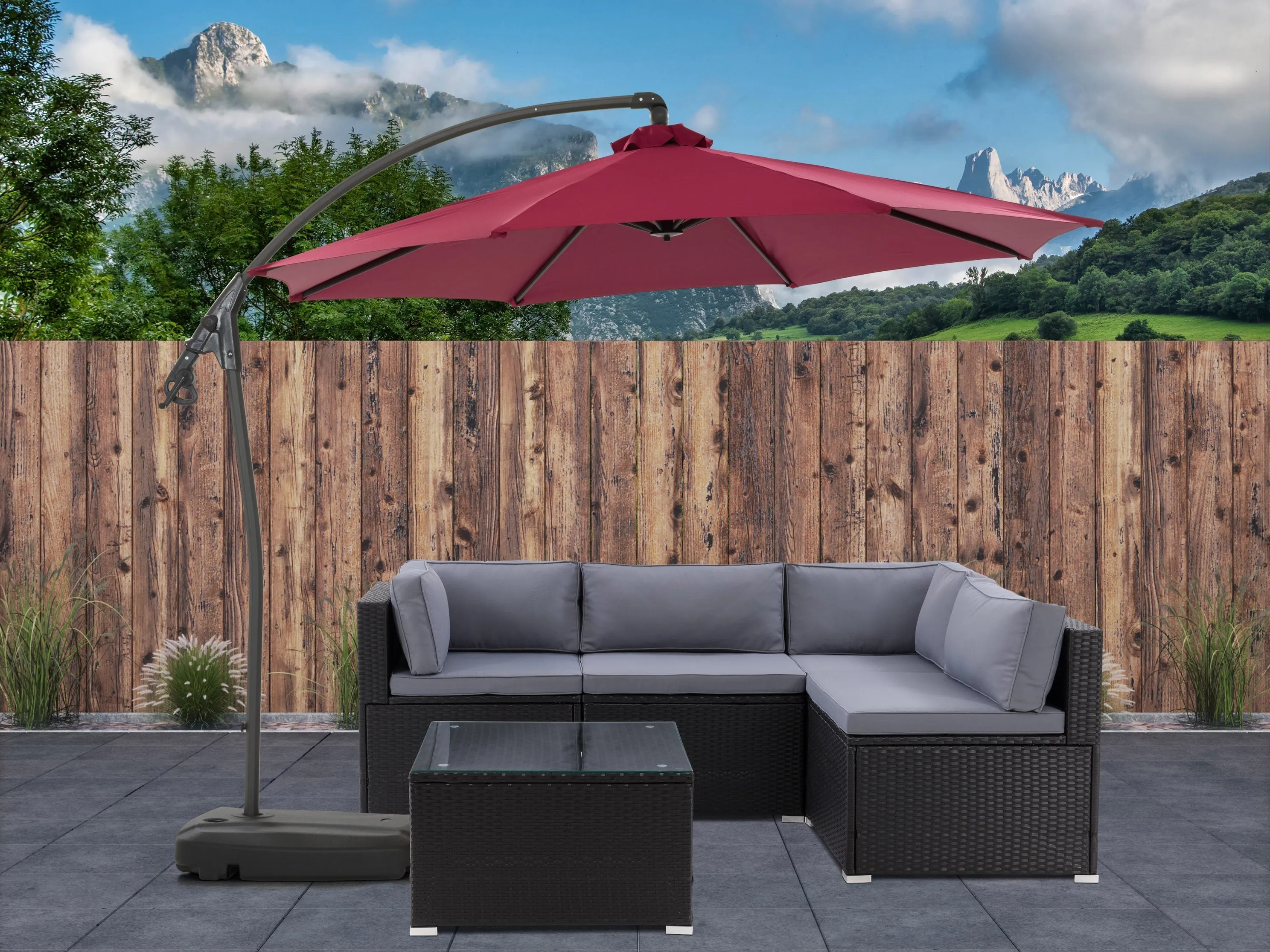 10ft Wine Red Cantilever Umbrella with Base