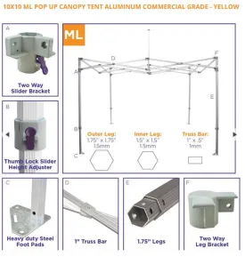 10x10 Type ML Instant Canopy Aluminum Frame with Top