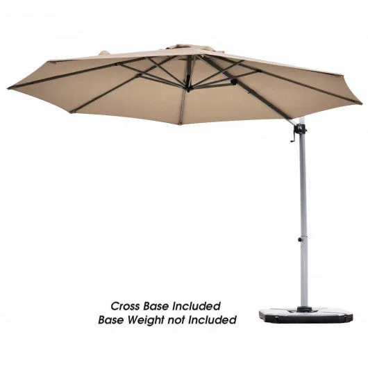 11' Patio Offset Cantilever Umbrella 360° Rotation Aluminum Tilt-Tan