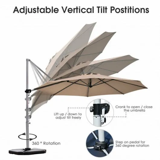 11' Patio Offset Cantilever Umbrella 360° Rotation Aluminum Tilt-Tan