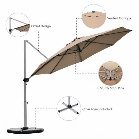 11' Patio Offset Cantilever Umbrella 360° Rotation Aluminum Tilt-Tan