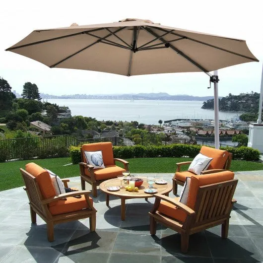 11' Patio Offset Cantilever Umbrella 360° Rotation Aluminum Tilt-Tan