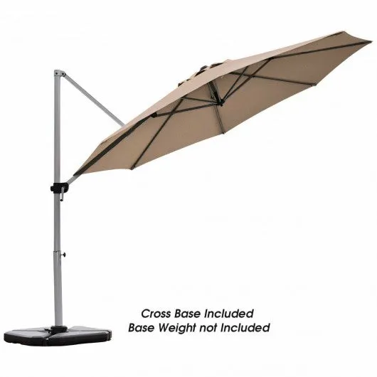 11' Patio Offset Cantilever Umbrella 360° Rotation Aluminum Tilt-Tan