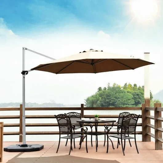 11' Patio Offset Cantilever Umbrella 360° Rotation Aluminum Tilt-Tan