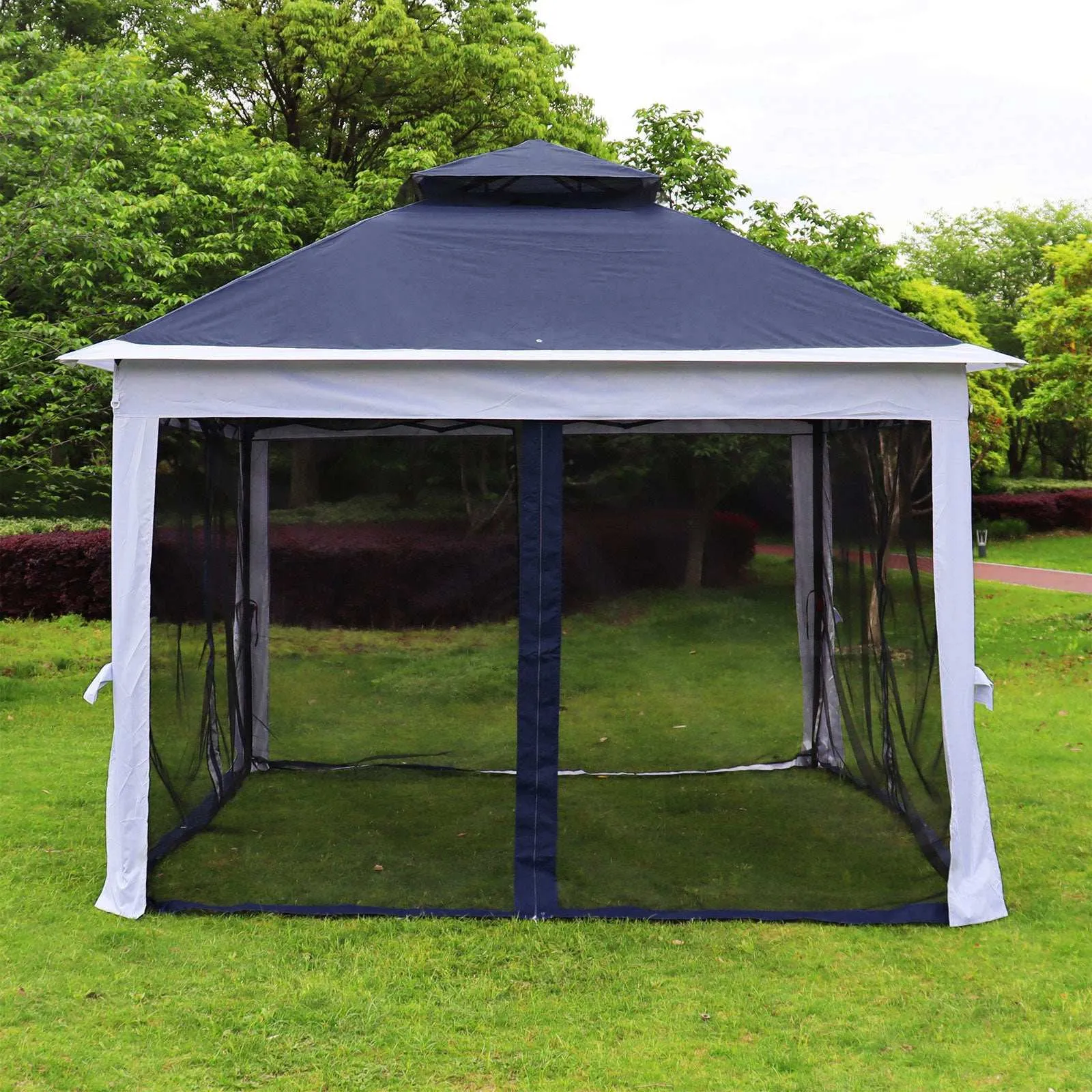 11 x 11 Ft Pop Up Gazebo Canopy With Removable Zipper Netting Blue