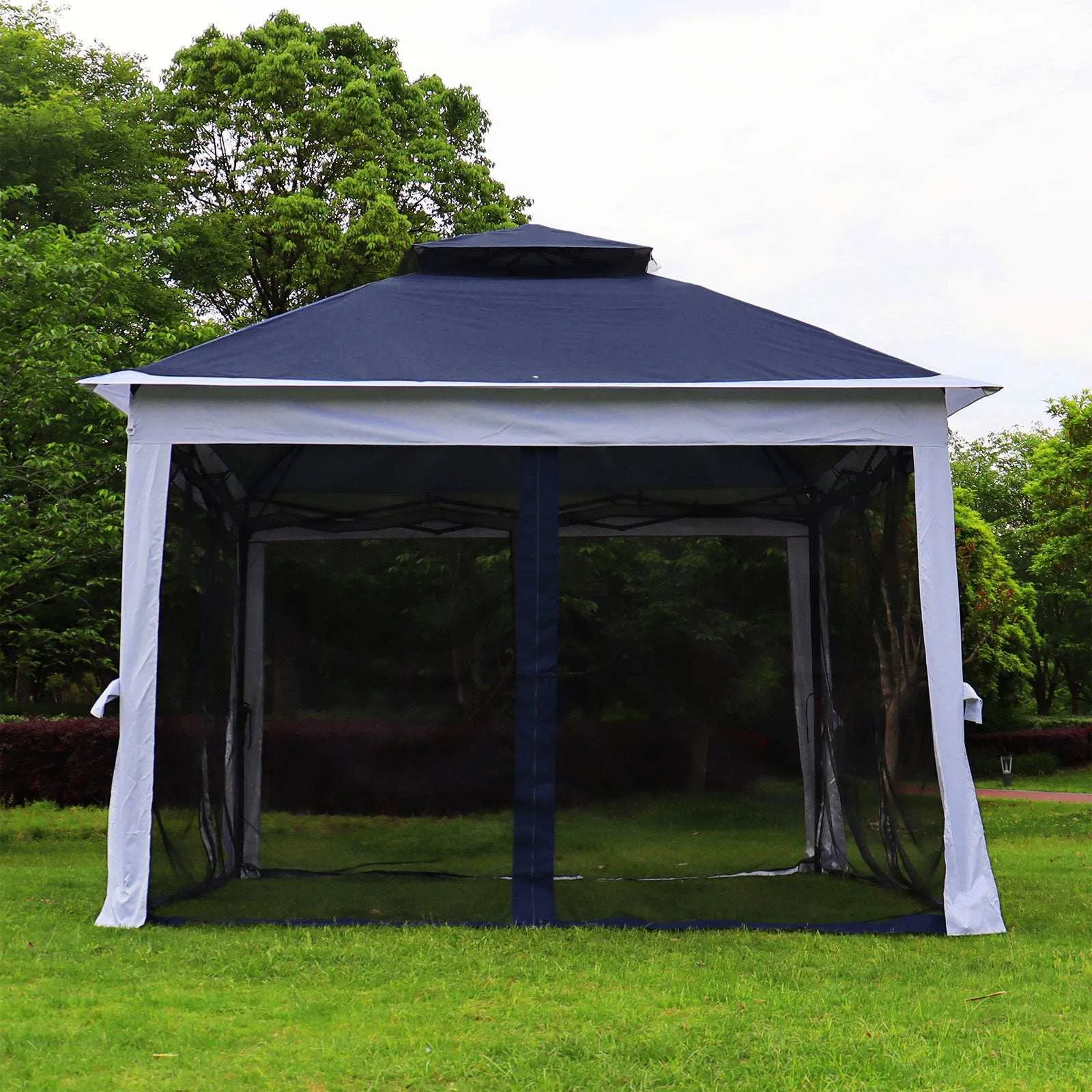 11 x 11 Ft Pop Up Gazebo Canopy With Removable Zipper Netting Blue