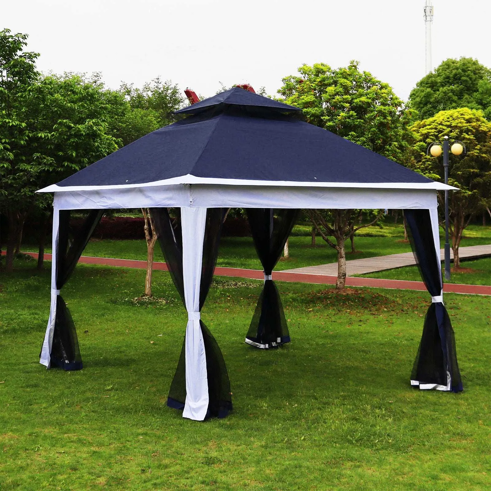 11 x 11 Ft Pop Up Gazebo Canopy With Removable Zipper Netting Blue