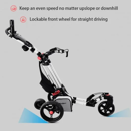 120 W Foldable Electric Golf Push Cart with Umbrella Holder