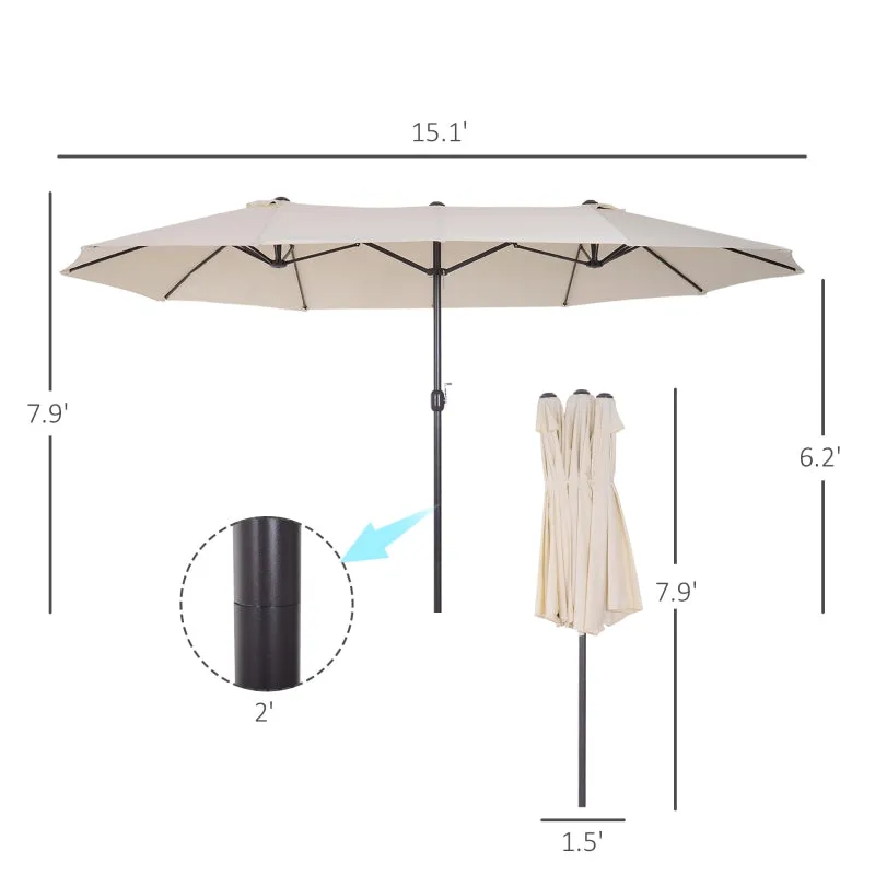 15' Double-Sided Outdoor Patio Umbrella Parasol - Beige