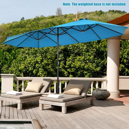 15 Feet Patio Double-Sided Umbrella with Hand-Crank System-Blue