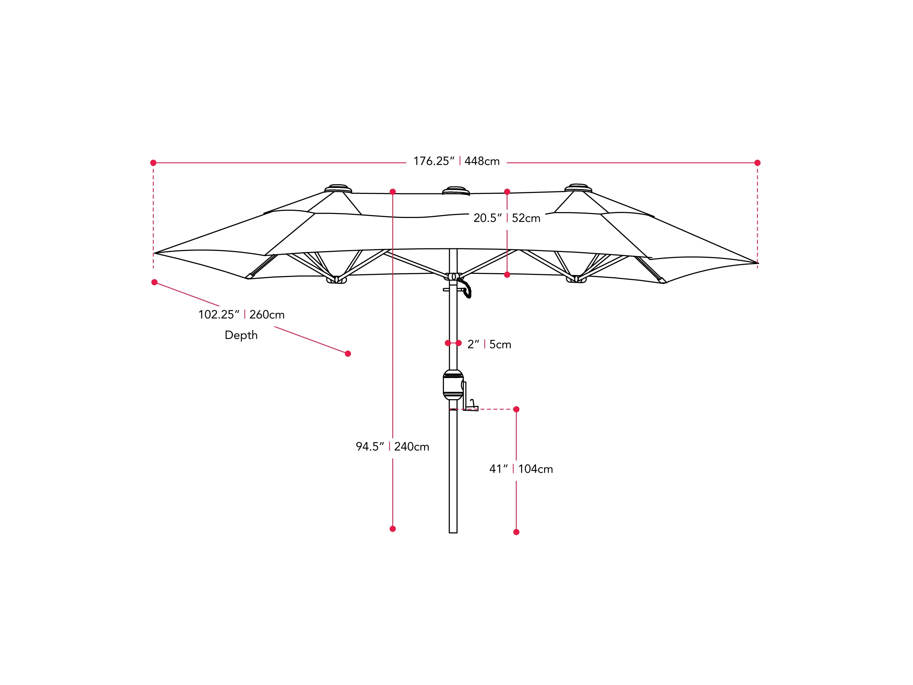 15ft Black Double Patio Umbrella