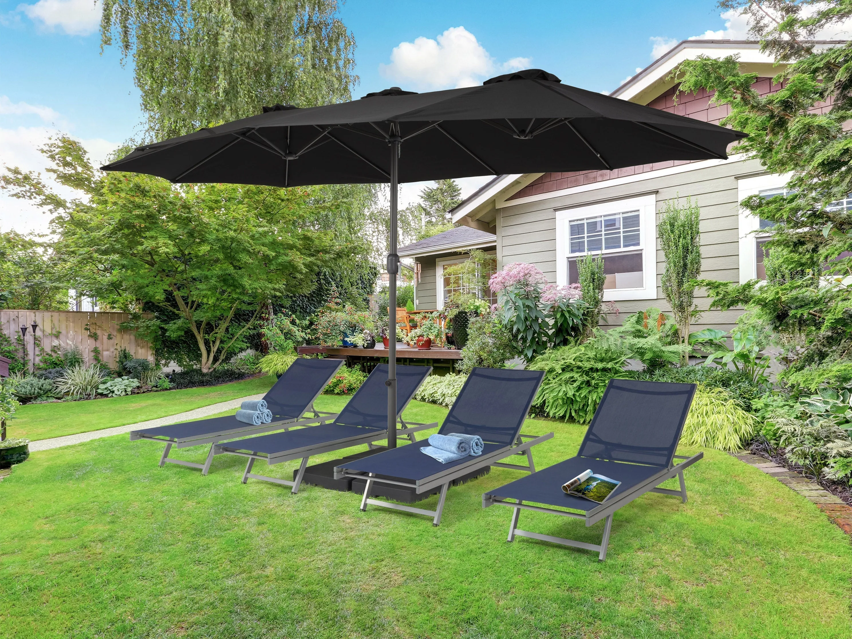 15ft Black Double Patio Umbrella