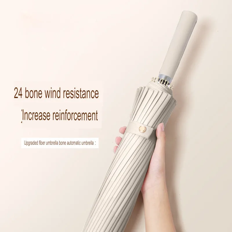 24-bone long handle straight umbrella double automatic reinforced thickened strong storm-resistant special black straight umbrella for men and women