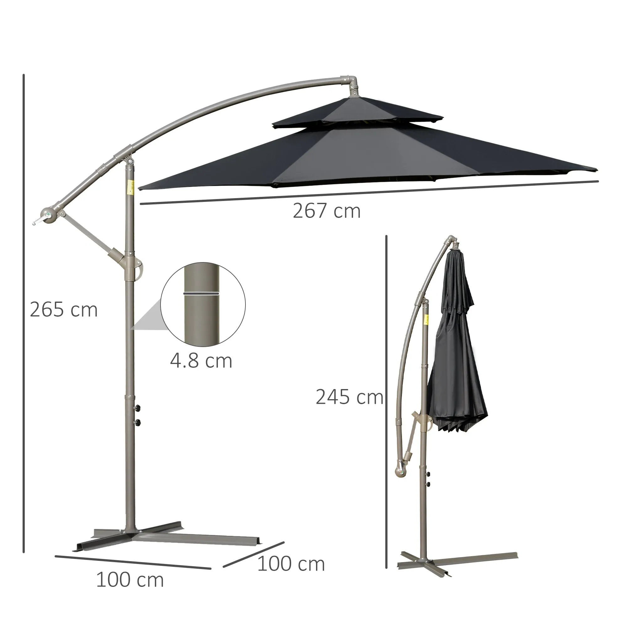 2.7m Garden Banana Parasol Cantilever Umbrella with Crank Handle