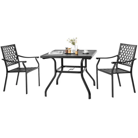 3 pieces Patio Dining Set Stackable Chairs Armrest Table with Umbrella Hole