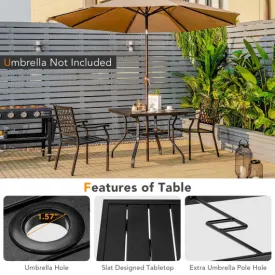 3 pieces Patio Dining Set Stackable Chairs Armrest Table with Umbrella Hole