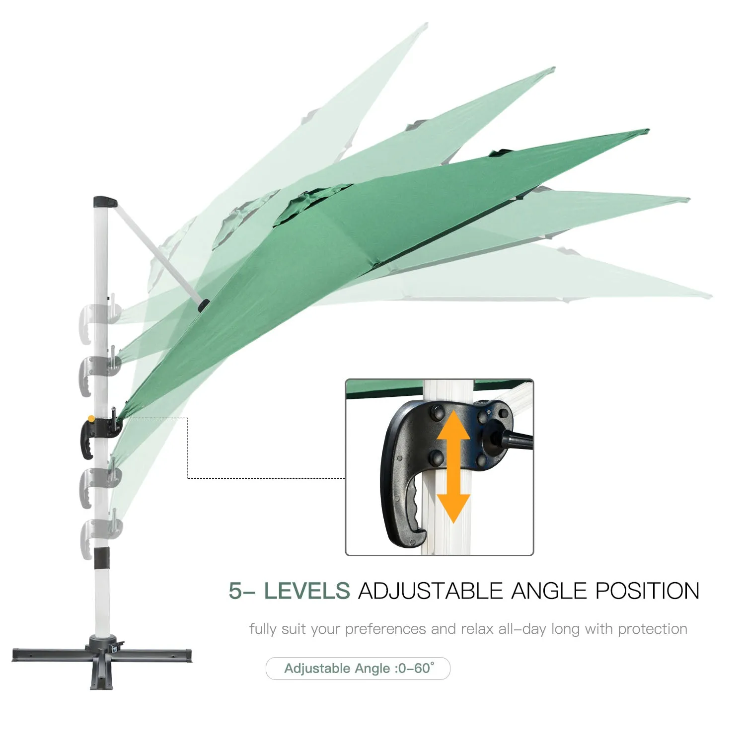 3 x 3(m) Cantilever Parasol, Square Garden Umbrella with Cross Base, Crank Handle, Tilt, 360¬∞ Rotation and Aluminium Frame, Green