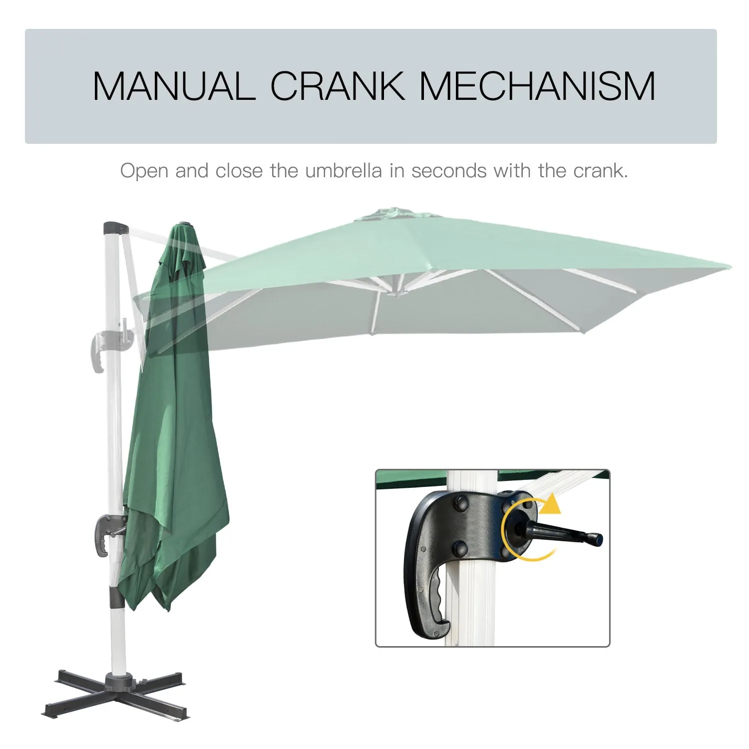 3 x 3(m) Cantilever Parasol, Square Garden Umbrella with Cross Base, Crank Handle, Tilt, 360¬∞ Rotation and Aluminium Frame, Green