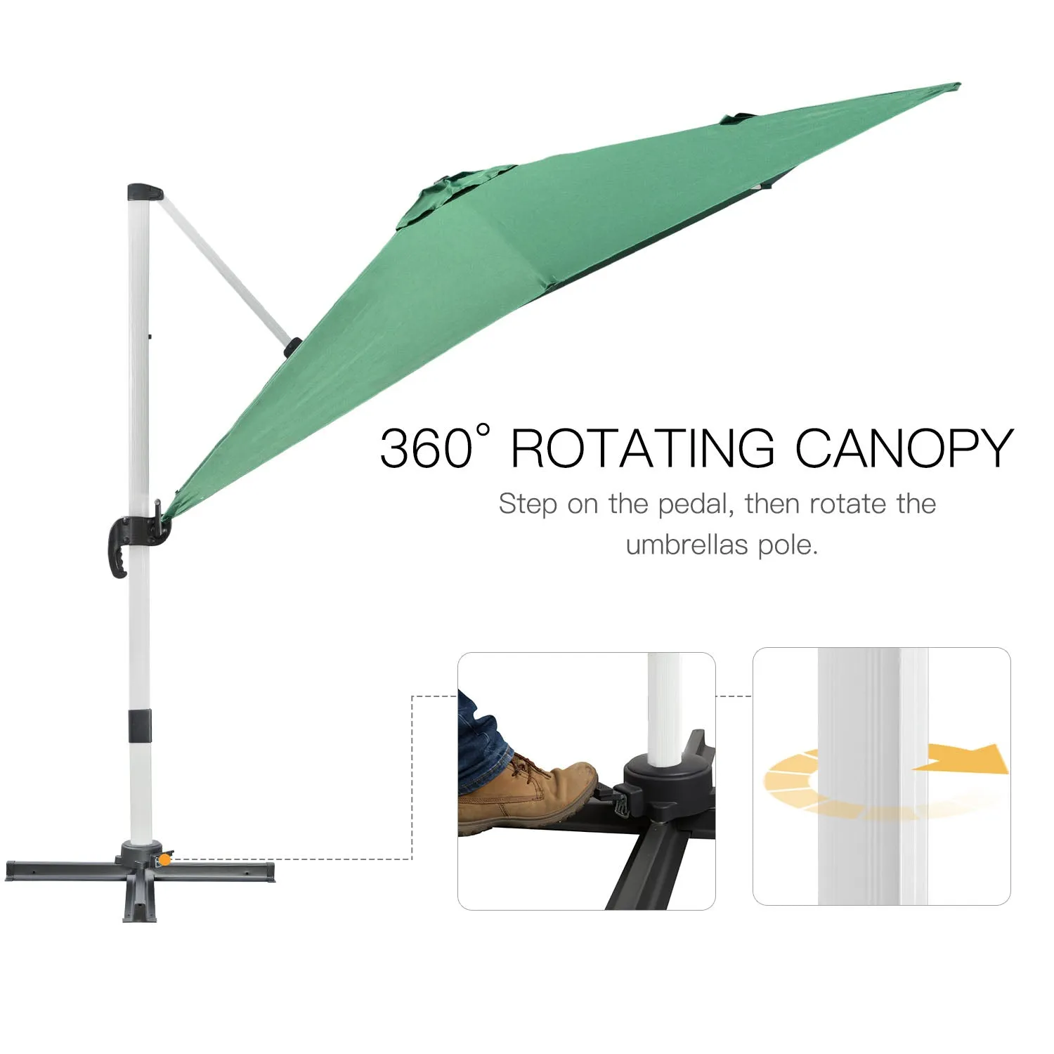 3 x 3(m) Cantilever Parasol, Square Garden Umbrella with Cross Base, Crank Handle, Tilt, 360¬∞ Rotation and Aluminium Frame, Green