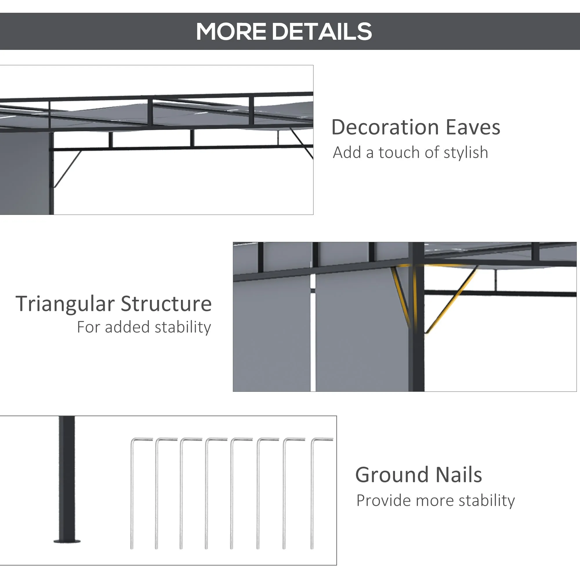 3 x 3(m) Steel Pergola Gazebo Garden Shelter with Retractable Roof Canopy for Outdoor, Patio, Dark Grey