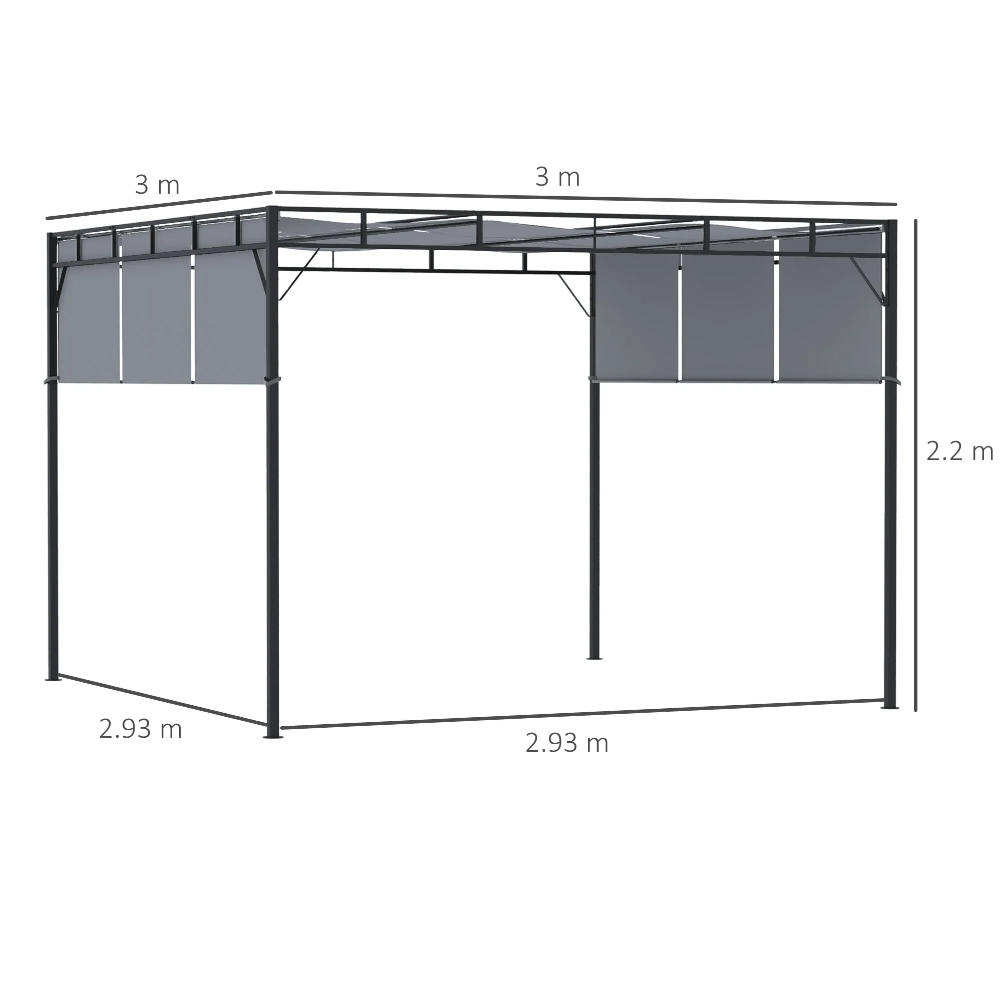 3 x 3(m) Steel Pergola Gazebo Garden Shelter with Retractable Roof Canopy for Outdoor, Patio, Dark Grey