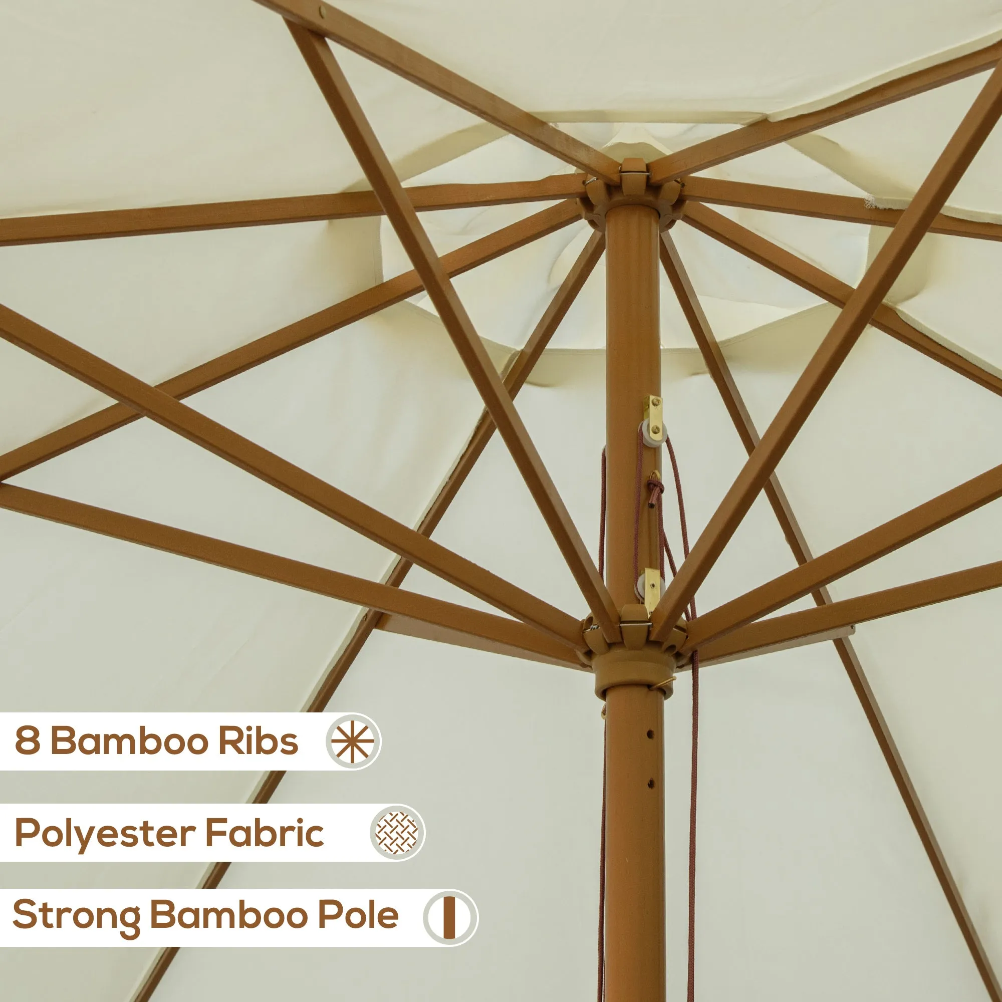 3.3(m) Patio Umbrella, Garden Parasol, Outdoor Sun Shade Canopy with 8 Bamboo Ribs, Ruffles and Wood Pole, Beige