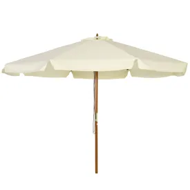 3.3(m) Patio Umbrella, Garden Parasol, Outdoor Sun Shade Canopy with 8 Bamboo Ribs, Ruffles and Wood Pole, Beige