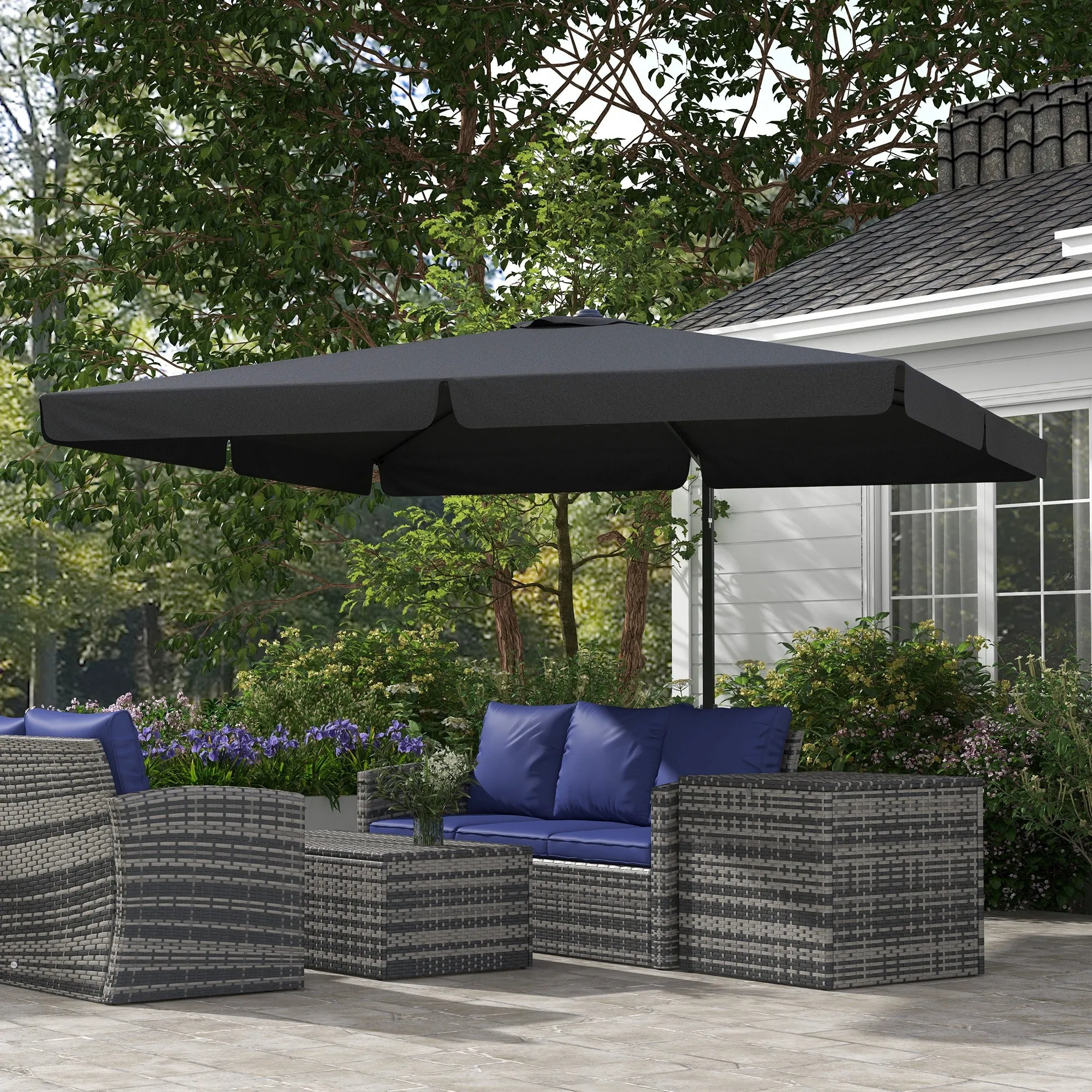 3(m) Cantilever Roma Parasol, Hanging Garden Parasol, Aluminium Square Patio Umbrella with Crank Handle and Tilt, Patio Sun Shade