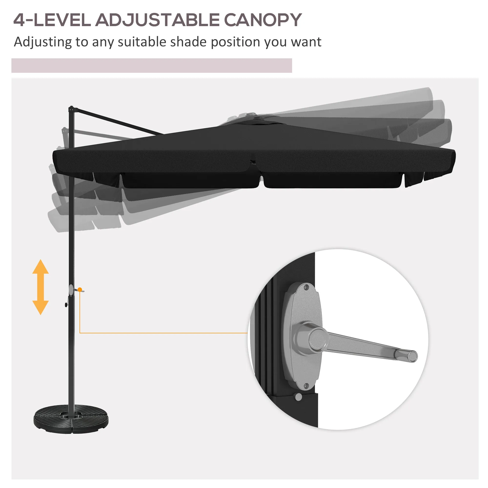 3(m) Cantilever Roma Parasol, Hanging Garden Parasol, Aluminium Square Patio Umbrella with Crank Handle and Tilt, Patio Sun Shade