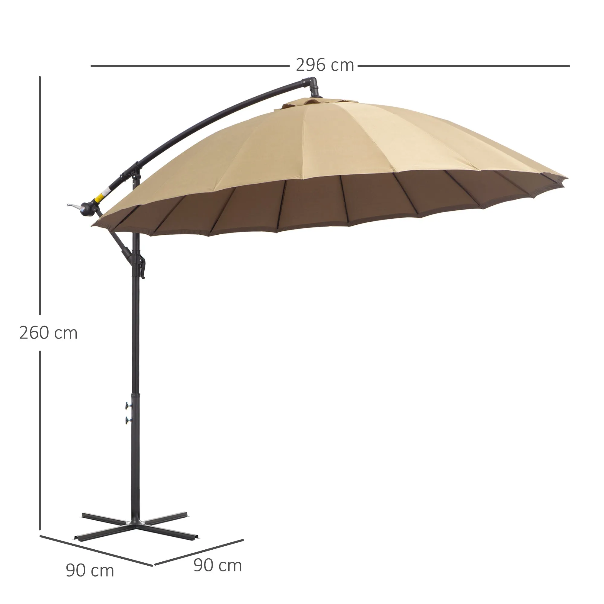 3(m) Cantilever Shanghai Parasol Garden Hanging Banana Sun Umbrella with Crank Handle, 18 Sturdy Ribs and Cross Base, Beige