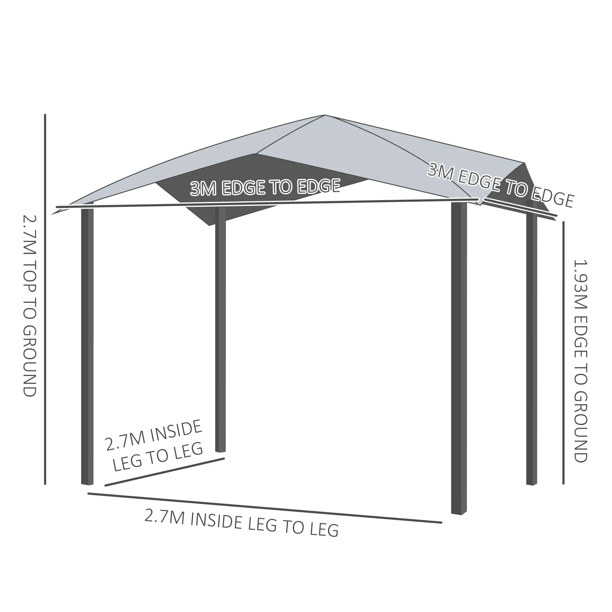 3x3(m) Outdoor Patio Gazebo Pavilion Canopy Tent Sunshade Steel Frame Grey