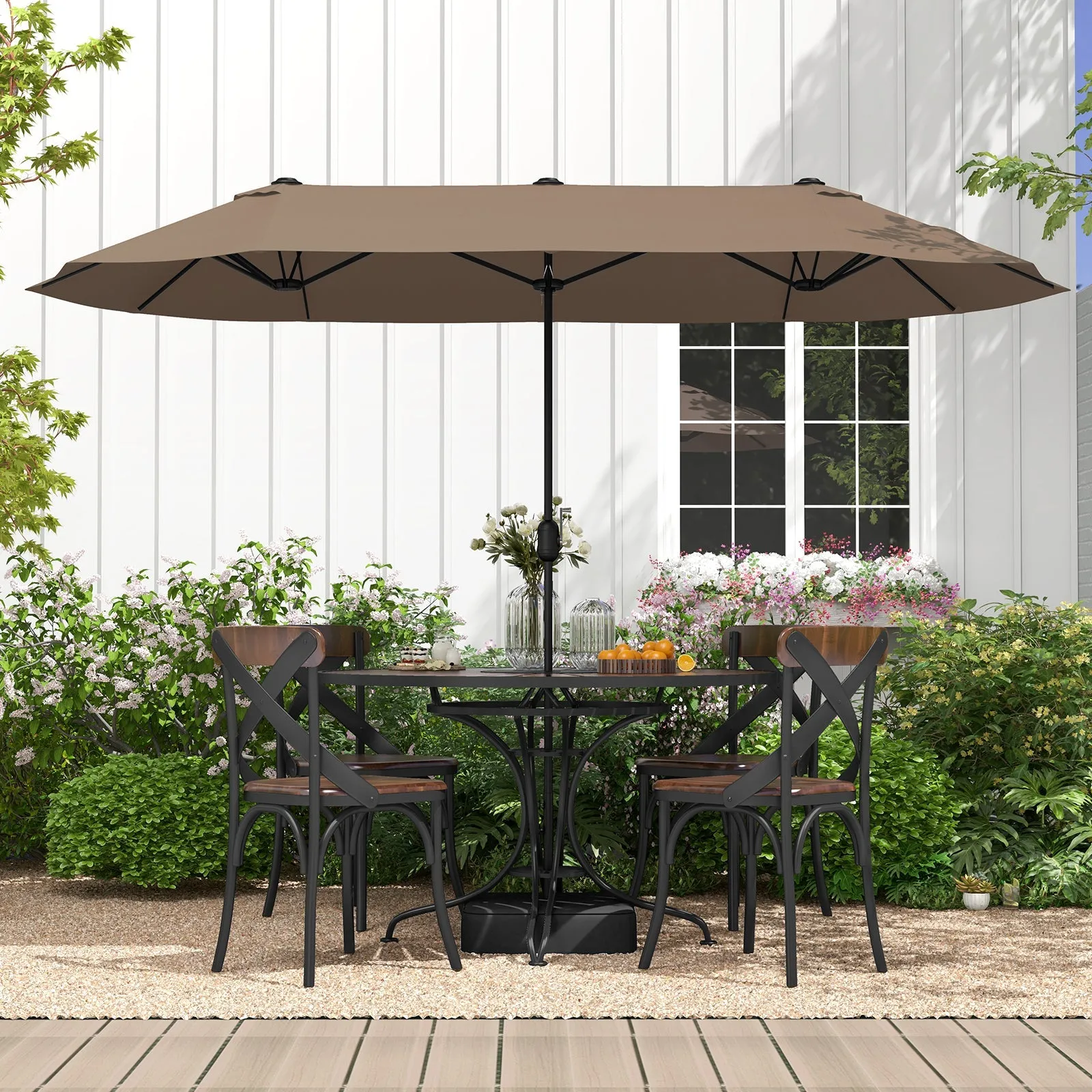 4m Double-sided Patio Umbrella with Crank Handle for Garden Pool Backyard-Tan