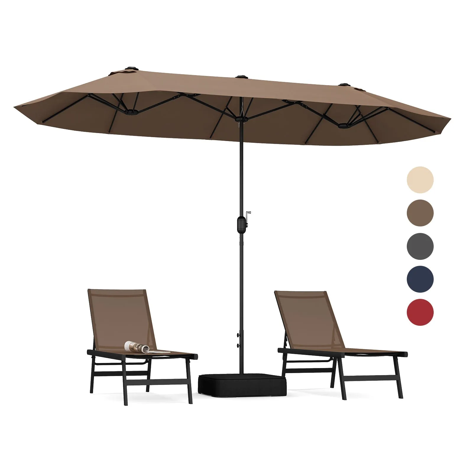 4m Double-sided Patio Umbrella with Crank Handle for Garden Pool Backyard-Tan