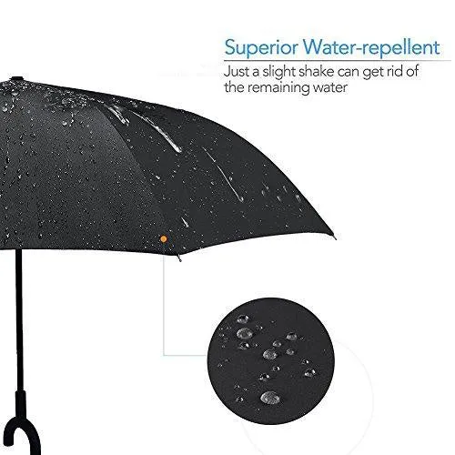 6211 Plain design Windproof Upside Down Reverse Umbrella with C-Shaped Handle